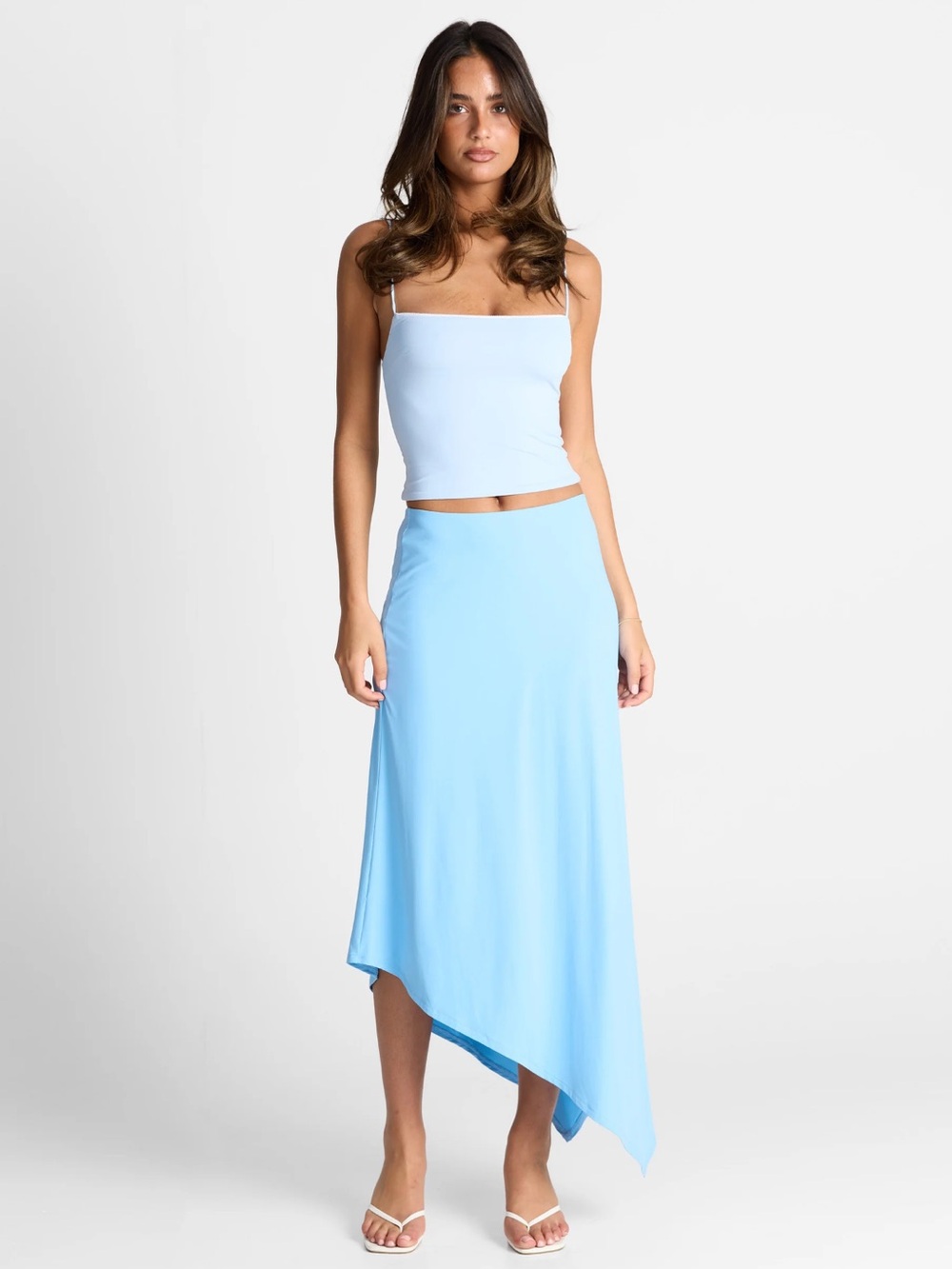 Light Blue Asymmetrical Maxi Skirt - Womens